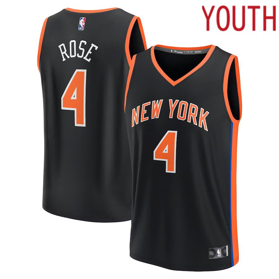 Youth New York Knicks 4 Derrick Rose Fanatics Branded Black City Edition 2022-23 Fastbreak NBA Jersey